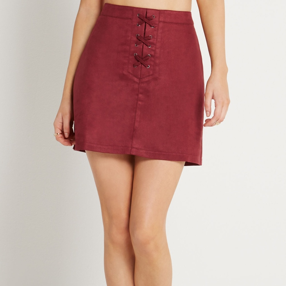 BCBGeneration Faux-Suede Lace-Up A-Line Skirt